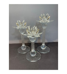 Dekoratif Kristal Cam Lotus Üçlü Mumluk Gold