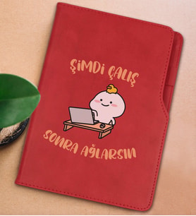 BK Gift Şimdi Çalış Sonra Ağlarsın Tasarımlı Kırmızı Termo Deri Not Defteri 15x21cm-1