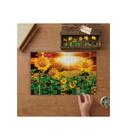 Günbatımında Ayçiçeği Tarlası Tasarımı 240 parça Ahşap Puzzle Ahşap Kutuda MP09680