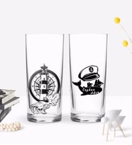 BK Gift Kişiye Özel Renkli Baskılı Denizci Tasarımlı İkili Rakı Bardağı Seti-2