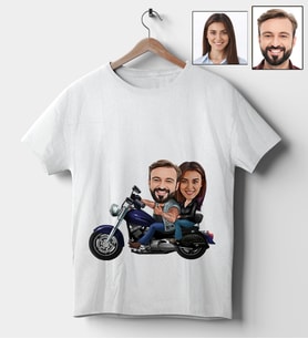 Kişiye Özel Motorcu Sevgili Tasarımlı Karikatür Tişört