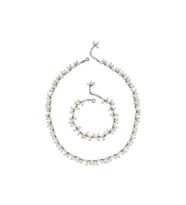 Sallantılı Doğal Kültür İncisi Kolye Bileklik İkili Set (Beyaz)