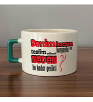 Benim Kocam Kargoyla Mı Teslim Edilecek Baskılı Yeşil Kulplu C Fincan