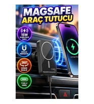 MagSafe Uyumlu Mıknatıslı Araç Telefon Tutucu – 15W Kablosuz Şarj, 360° Döner Başlık, Type-C