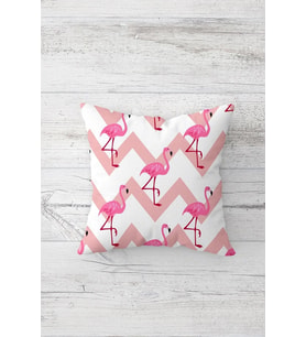 Zigzag Ve Flamingo Çift Tarafı Baskılı Gizli Fermuarlı Yastık Kılıfı Kırlent Koltuk Yastık Kılıfı (Beyaz)