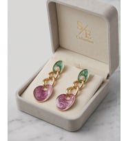 Rose Gold Mineli Zincir Halkalı Sallantılı Küpe