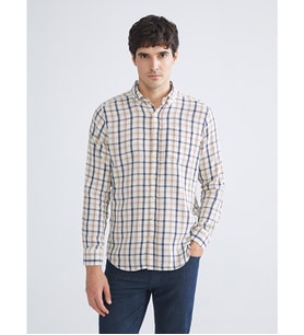 LCWAIKIKI Classic Bej Regular Fit Uzun Kollu Ekose Armürlü Erkek Gömlek