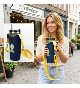 Woodycord El Yapımı Tweety Kot Matara Termos Kılıfı Kulplu Model Quencher Pipetli 1,18 (Çok Renkli)