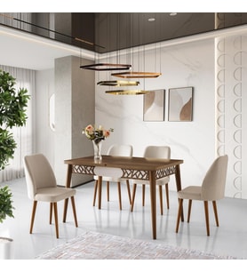 ARMİN MASA, MERİDA SANDALYE , HALİÇ CEVİZ, BEYAZ, 130x80