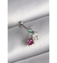 316L Çelik Gümüş Renk Zirkon Taşlı Tragus Piercing