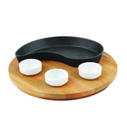 Lava Döküm Damla Formlu Yingyang Fajita Tabağı Kayın Servis Ahşabı Ölçü 10x20cm. (Bu ürüne sos kapları dahil değildir)