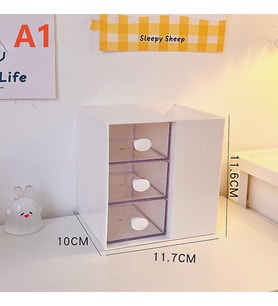 Masaüstü Kalemlik Organizer 7 Bölmeli Kawaii Kapaklı Mini Çekmeceli Kalemlik - Beyaz