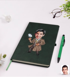 BK Gift Kişiye Özel Müfettiş Karikatürlü Yeşil Termo Deri Defter Kalem Seti Model 1