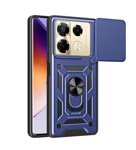 Infinix Note 40 Pro Uyumlu Kılıf Magnetik Standlı Kamera Korumalı Zore Sürgülü Vega Kapak (Mavi)