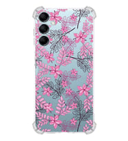 PrintiFy Samsung M14 Uyumlu Köşe Korumalı Floral Pembe Tasarımlı Şeffaf Silikon Kılıf