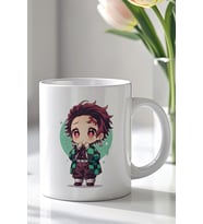 Demon Slayer Tanjiro Tasarımlı 330ml Baskılı Beyaz Seramik Kupa Bardak