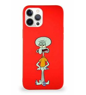 Apple iPhone 12 Pro Max Soft Premier Kapak Squidward Dokunaç Tasarımlı Silikon Kılıf - Kırmızı (Şeffaf)