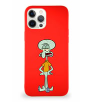 Apple iPhone 12 Pro Max Soft Premier Kapak Squidward Dokunaç Tasarımlı Silikon Kılıf - Kırmızı (Şeffaf)