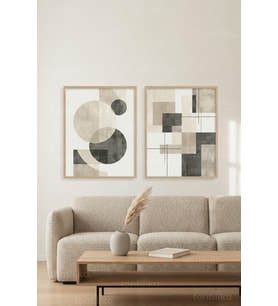 Modern Geometrik Denge 2’li Ahşap Çerçeveli Tablo Seti