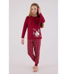 Arnetta Kız Çocuk Aile %100 Pamuklu 4 Mevsim Ekoseli Uzun Kollu Pijama Takım