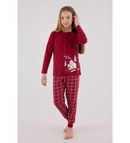 Arnetta Kız Çocuk Aile %100 Pamuklu 4 Mevsim Ekoseli Uzun Kollu Pijama Takım