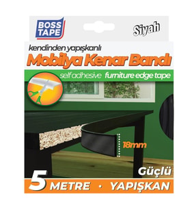 Mobilya Kenar Bandı Kendinden Yapışkanlı 18 mm 5 Metre Siyah