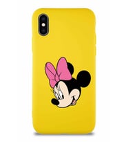 Apple iPhone X Soft Premier Kapak Minnie Mouse-B Tasarımlı Silikon Kılıf - Sarı (Şeffaf)