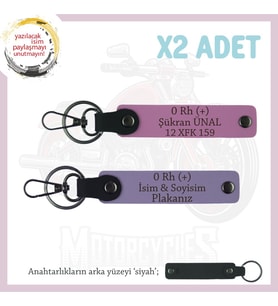 Motor Severlere Özel, İsim Plaka ve 0 Rh (+) Kan Grubu Özel Tasarım x2' li Anahtarlık, Mor-Pembe-Syh (Çok Renkli)