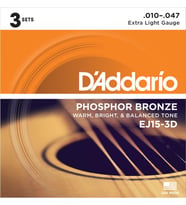 D'Addario EJ15-3D Phosphor Bronze Serisi Akustik Gitar Tel Seti (Extra Light - 10-47 - Phosphor Bronze)
