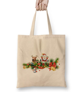 Merry Christmas Yılbaşı Yeni Yıl Konseptli 04 Bez Çanta Uzun Saplı