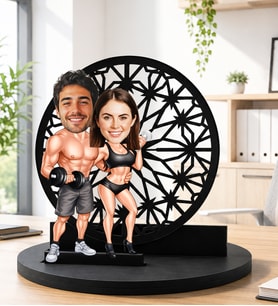 Kişiye Özel Sporcu Çift Biblosu Fotoğrafa Özel Karikatürlü Sevgili Biblosu, Fitness Temalı Romantik Hediye