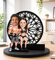 Kişiye Özel Sporcu Çift Biblosu Fotoğrafa Özel Karikatürlü Sevgili Biblosu, Fitness Temalı Romantik Hediye