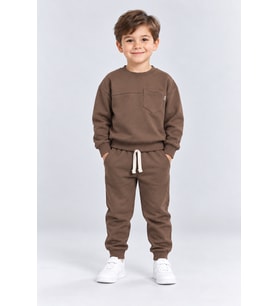 Erkek Çocuk Cepli Sweatshirt ve Jogger Eşofman Altı 2’li Takım Günlük Rahat Çocuk Eşofman Seti Ak125