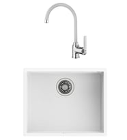 SQUARE 50.40 TG Tezgahaltı Granit Eviye, IN 995 FW Kuğu Mutfak Bataryası Beyaz S
