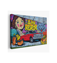 Grafiti İle Yapilmiş Retro Kırmızı Araba Kanvas Tablo-5027