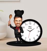Kişiye Özel Bay Masterchef Aşçı Karikatür Ahşap Biblo Masa Saati