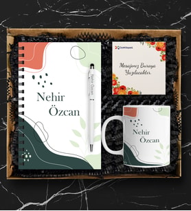 Kişiye Özel Ahşap Spiral Defter Kalem Kupa Set