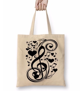 Aşk Müzik Nota Bez Çanta Uzun Saplı