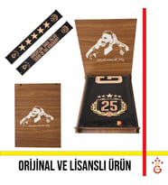 Galatasaray Lisanslı Özel 2025 Şampiyonluk Şal Atkı Icardi Ahşap Kutulu (Siyah)