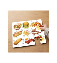 Fast Food Yiyecekler Tasarımlı 24 Parça Ahşap Çocuk Puzzle MPK0485