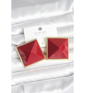 Pirinç Gold Renk Bordo Piramit Model Kadın Küpe 5886 - HPSBYI2578-1394