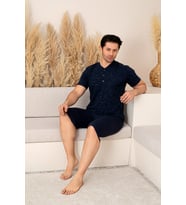 Nisanca Sportif %100 Pamuk Şortlu Erkek Pijama Takımı (Lacivert)