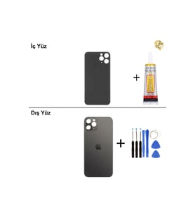iPhone 11 Pro Max Uzay Grisi Arka Kapak Arka Cam Batarya Kapağı Lazer Kesim Kapak Pil Kapağı + B-7000 Yapıştırıcı + Tamir Seti