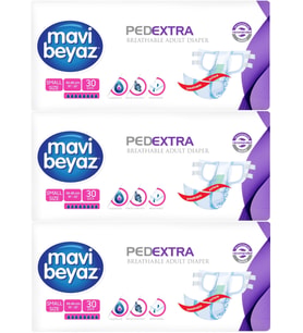 Mavi Beyaz Ped Ekstra Tekstil Yüzeyli Yetişkin Bel Bantlı Hasta Bezi Small Küçük 90 Adet