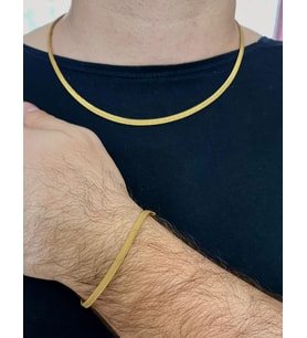 İtalyan Hasır Model 319L Çelik Erkek Kolye&Bileklik Set (Gold)