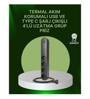 Akım Korumalı 4'lü Çoklu Priz – 2 USB 1 Type-C, LED Anahtarlı, 2 Metre Kablolu