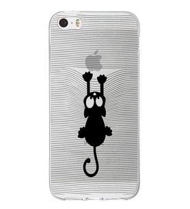 Apple iPhone 5SE Uyumlu Kapak Çizgi Kedi Tasarımlı Şeffaf Silikon Kılıf