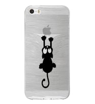 Apple iPhone 5SE Uyumlu Kapak Çizgi Kedi Tasarımlı Şeffaf Silikon Kılıf
