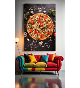 DİLİMLENMİŞ PİZZA Ev Duvar Salon Güzellik Salonu Ofis Dükkan Dekarasyon Kanvas Tablo (Çok Renkli)
