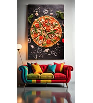 DİLİMLENMİŞ PİZZA Ev Duvar Salon Güzellik Salonu Ofis Dükkan Dekarasyon Kanvas Tablo (Çok Renkli)